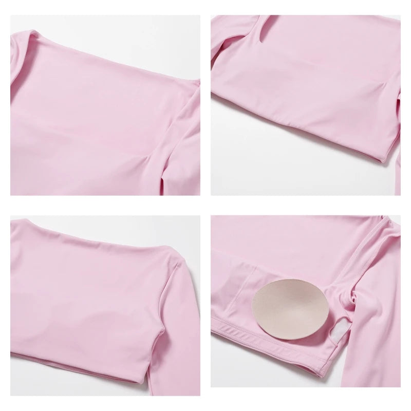 Women's Square Neck Long Sleeve Crop Top For Workout Outfits