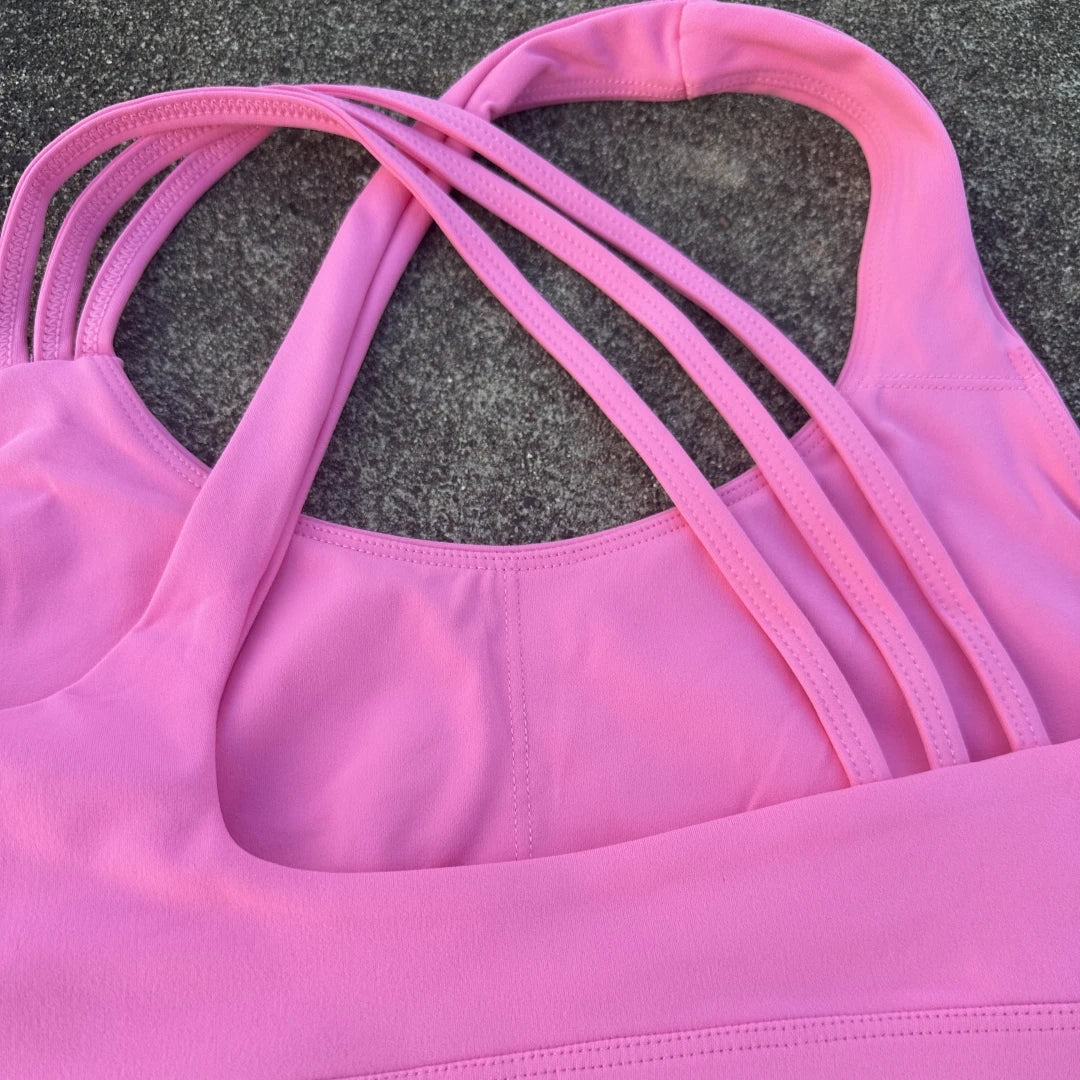 Women's Scoop Neck Multi Strap Cross Back Sports Bra