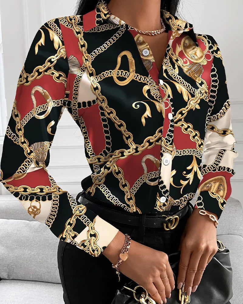 Women's Printed Collared Shirt with Assorted Pattern Options