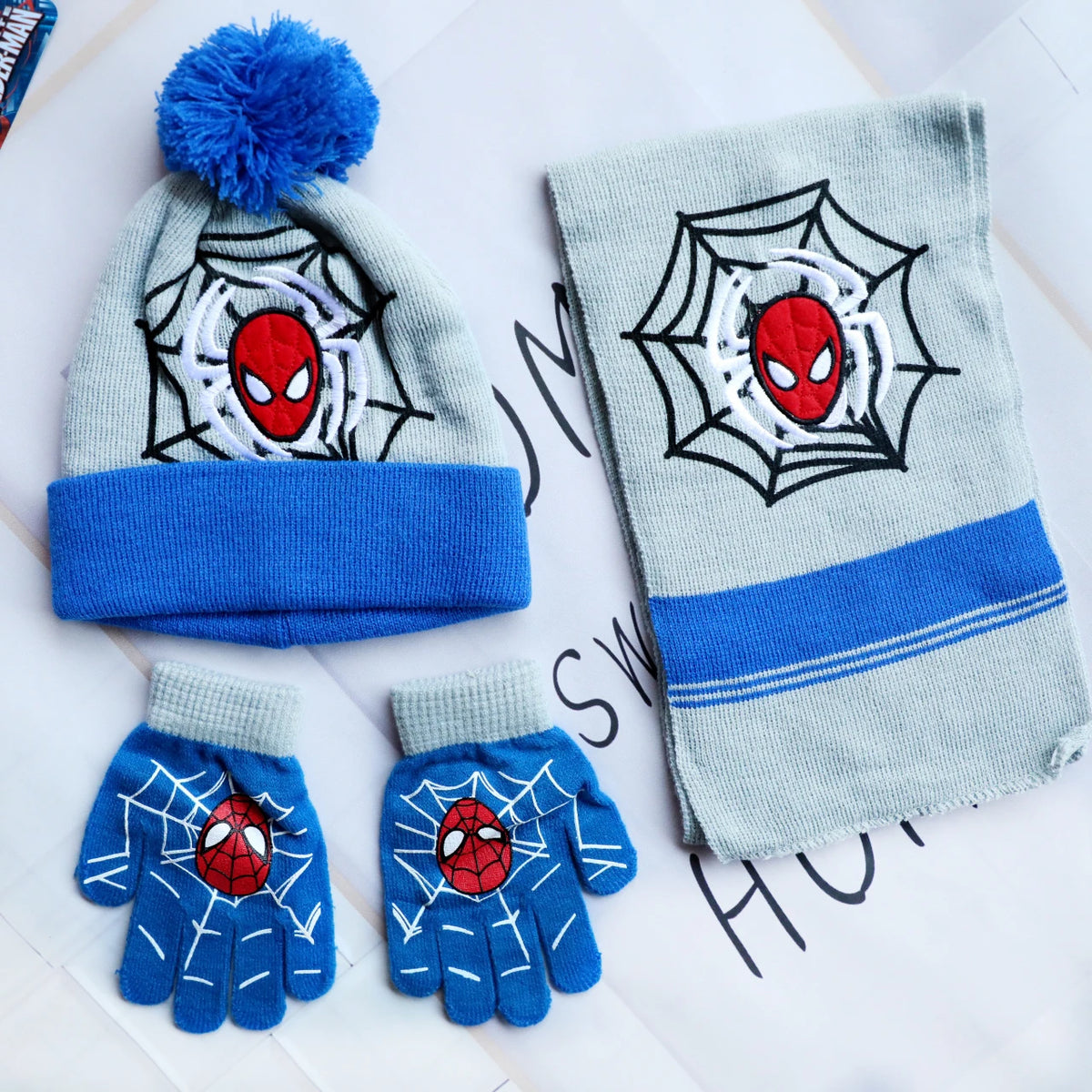 Spider-Man Knitted Hat Scarf and Gloves Set with Cartoon Style Options