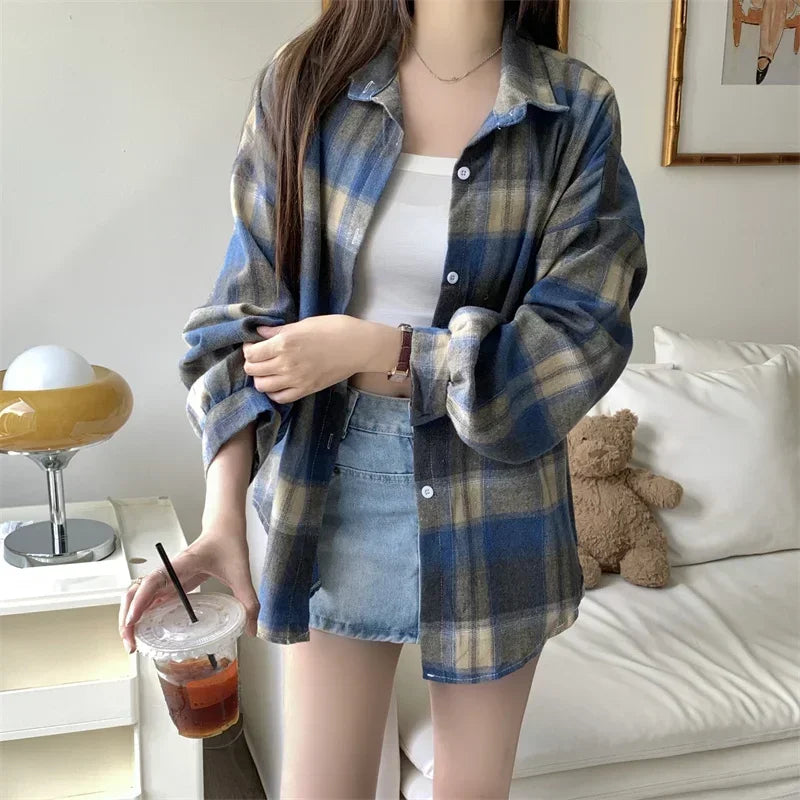 Women's Checked Collared Long Sleeve Shirt