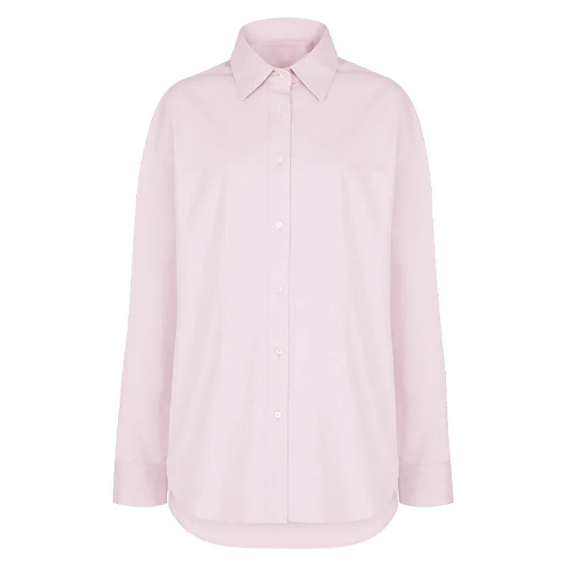 Women's Cotton Long-Sleeve Loose Collared Button-Up Shirt for Casual Everyday Spring Outfits