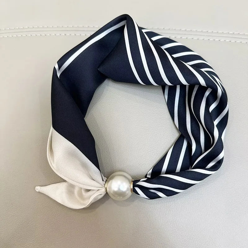 Printed Neck Scarf with Decorative Pearl Style Clasp Options