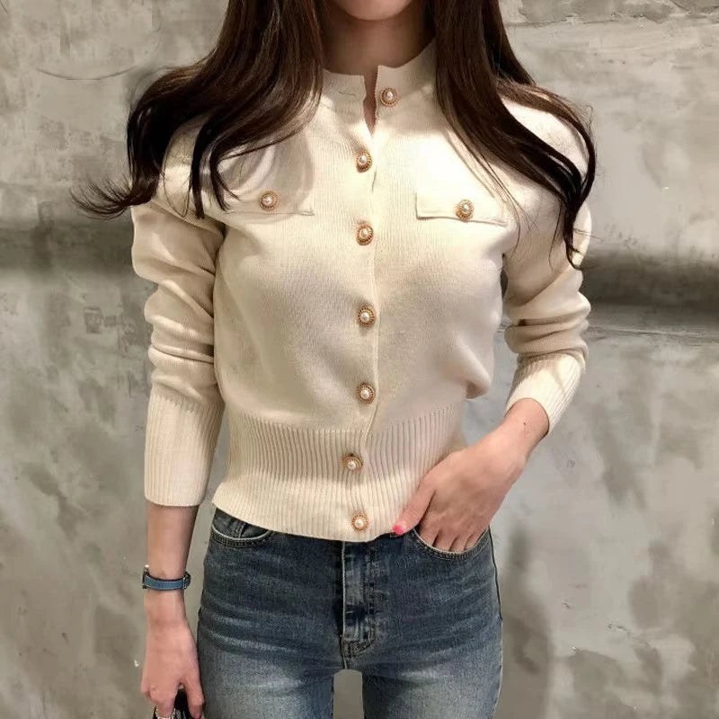 Women's Chest Flap Button Front Cardigan Casual Knit Layer