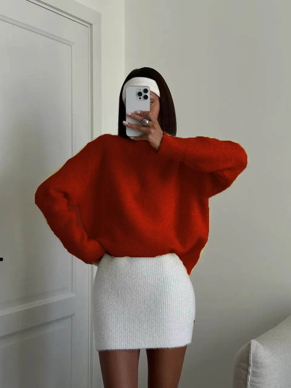 Women's Loose Fluffy Crew Neck Sweater Casual Knit Layer