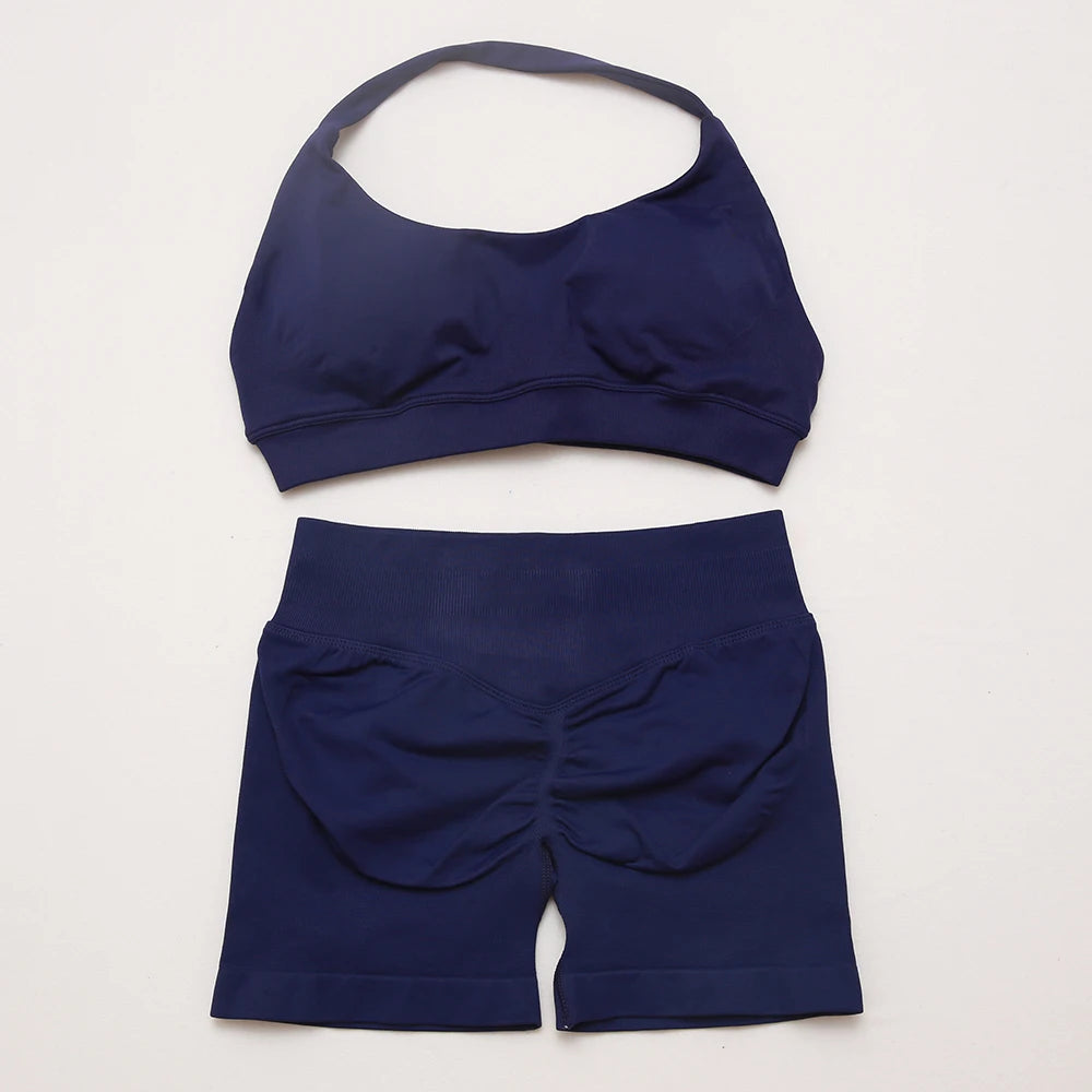 Women's Halter Bra And Shorts Yoga Set For Workout Outfits