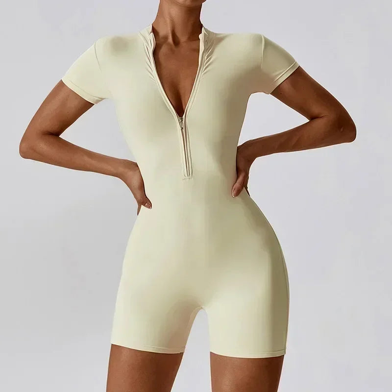 Women's Zip-Front Short-Sleeve Workout Romper