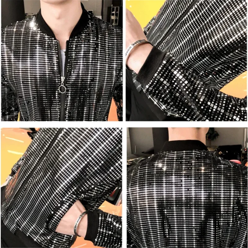 Metallic Finish Long Sleeve Front Zip Casual Bomber Jacket