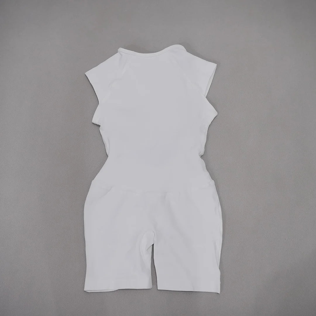 Women's Cap Sleeve Nylon Blend Workout Romper with Open Back