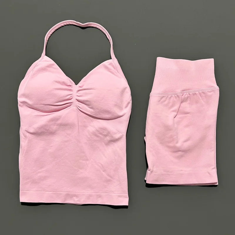 Women's Halter Tank And Shorts Yoga Set For Workout Outfits