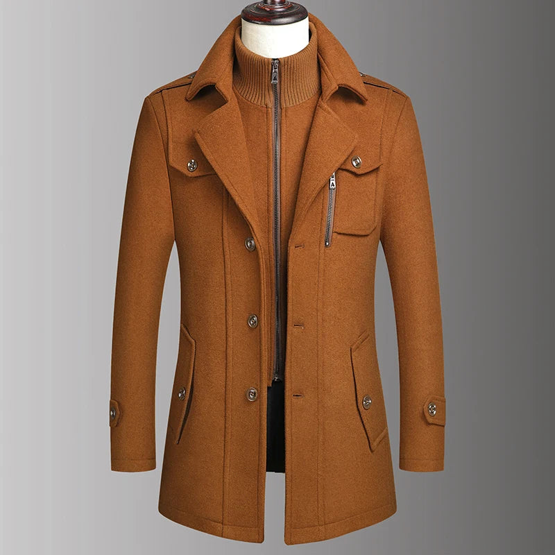 Men's Collared Button Front Long Coat