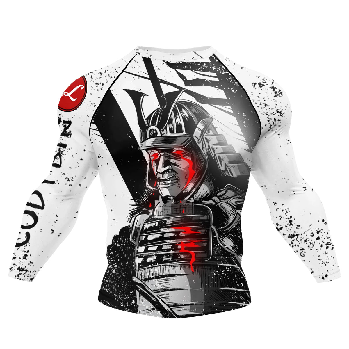 Tattoo Graphic Long Sleeve Mock Neck Fitted Rash Guard