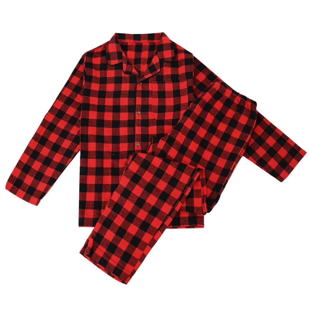 Men's Plaid Button Front Long Sleeve Shirt and Pants Pajama Set