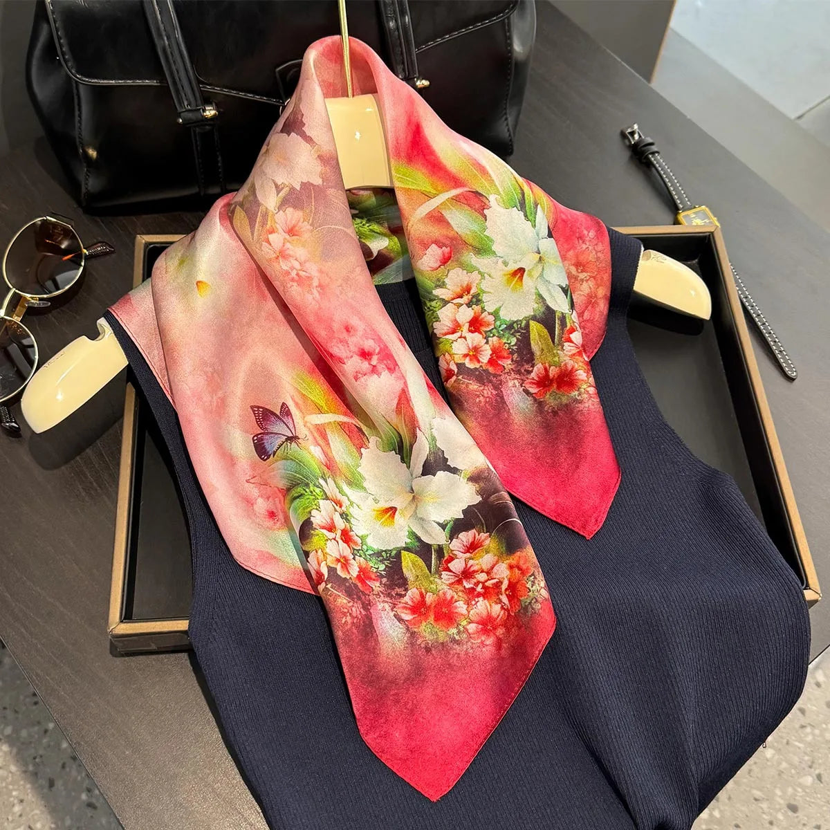 Printed Small Square Scarf for Neck and Hair Styling