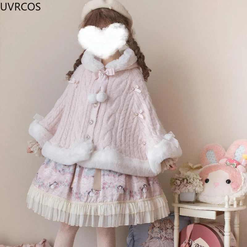 Hooded Bow Ruffle Cape for Layering over Outfits