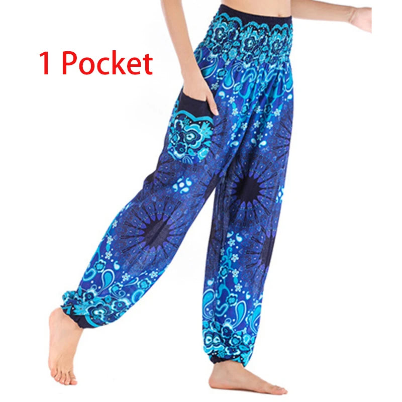 Women's Printed Rayon Harem Pants with High Waist and Gathered Ankles
