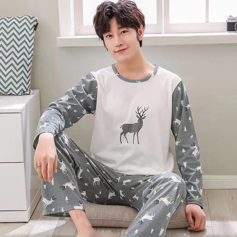 Men's Striped Graphic Long Sleeve Top and Pants Pajama Set