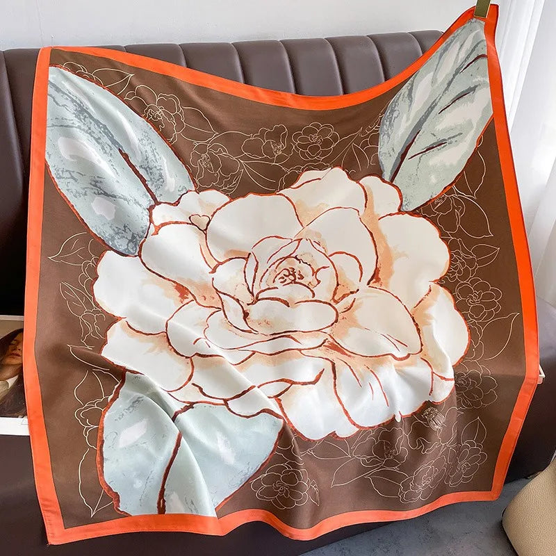 Printed Large Square Scarf with Decorative Border Designs