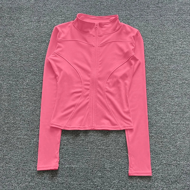 Women's Fitted Long Sleeve Zip Front Jacket for Layered Outfits