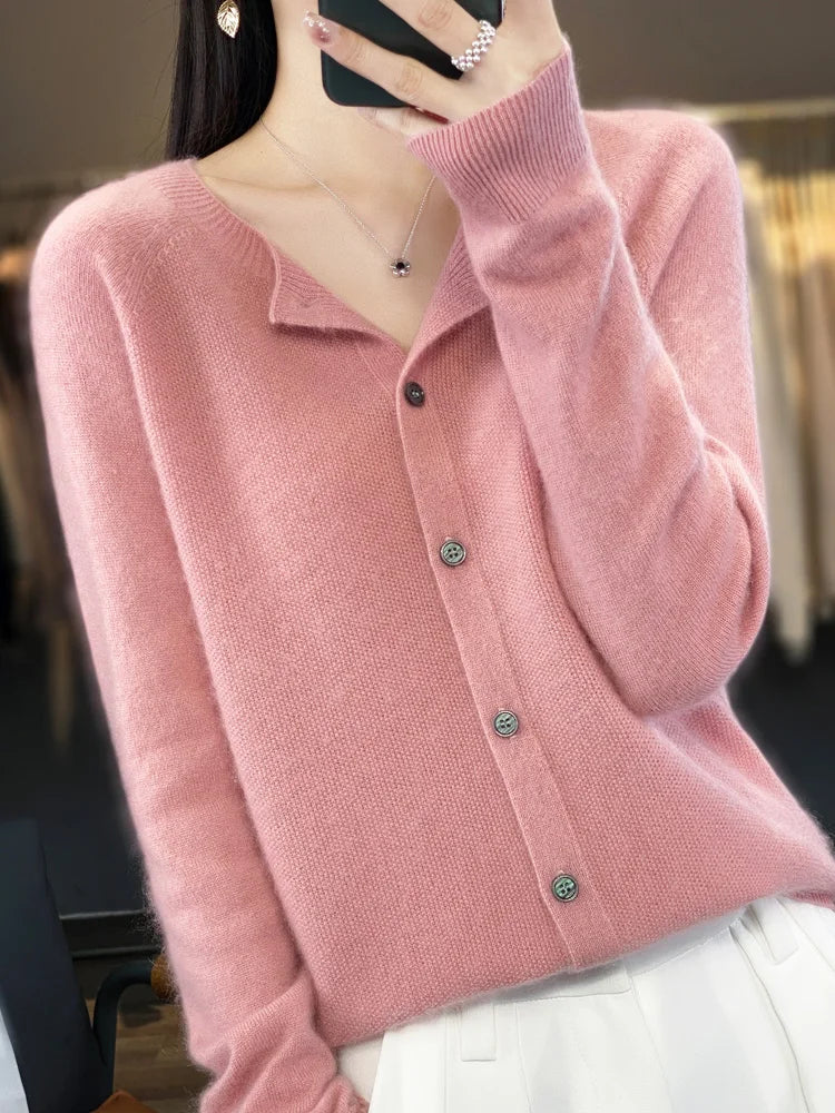 Women's Crew Neck Button Front Cardigan Casual Knit Layer