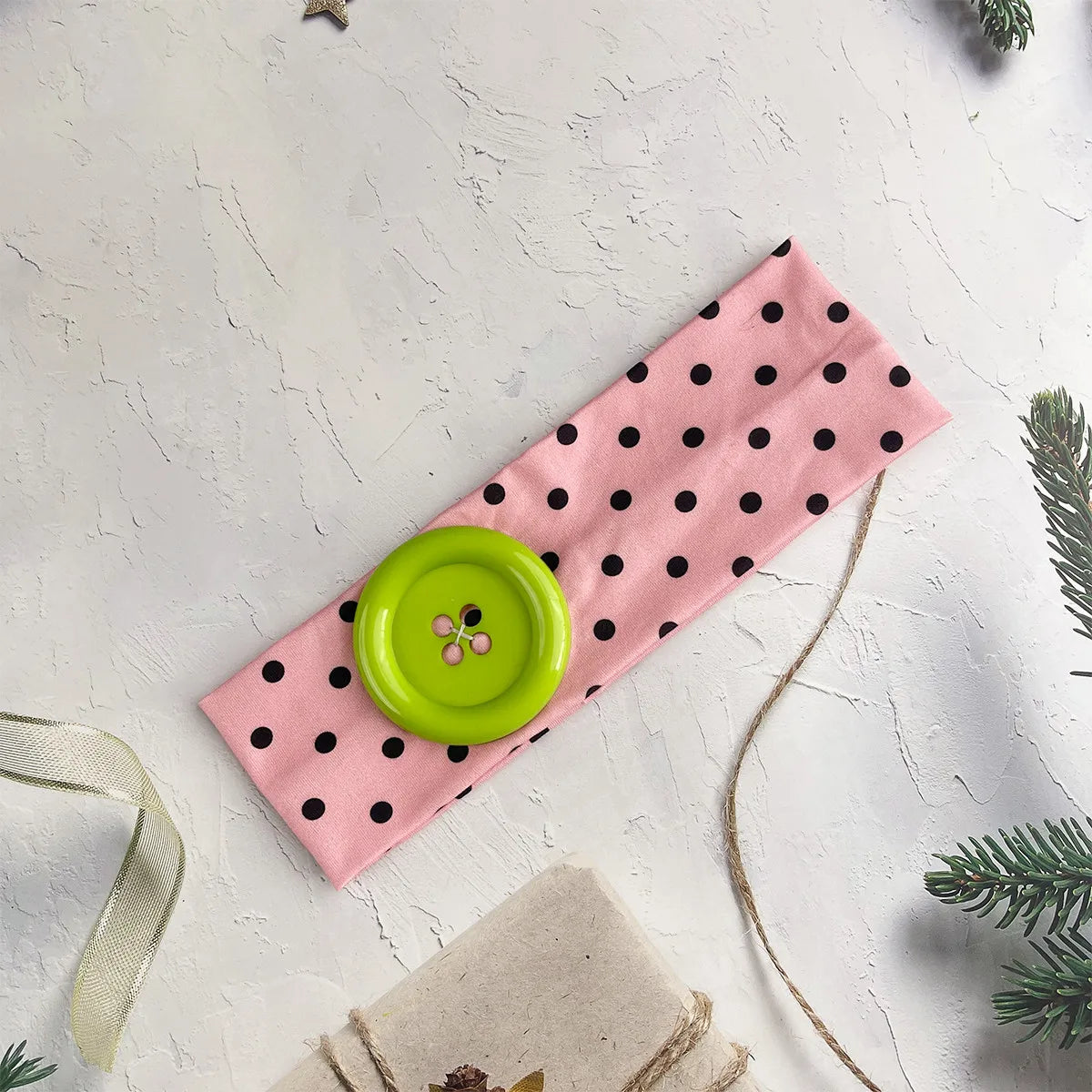 Polka Dot and Button Style Fabric Headband for Hair Styling