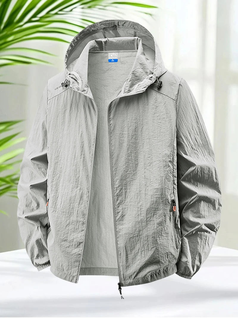 Hooded Long Sleeve Full Zip Outdoor Hiking Jacket with Pockets