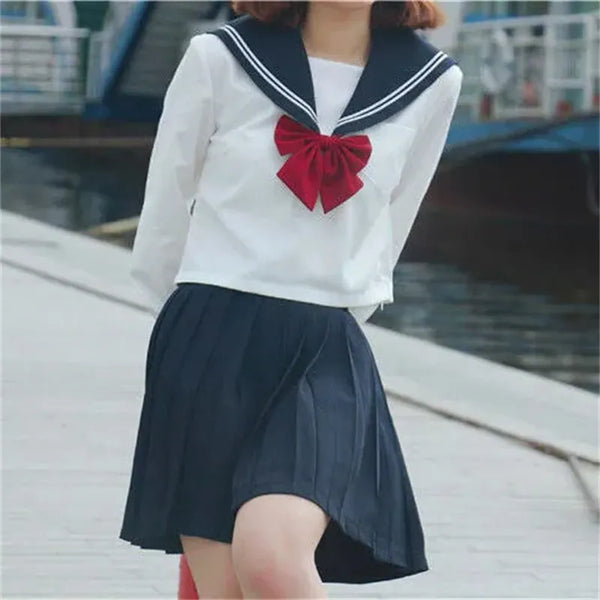 Japanese School Uniform Suit Sailor JK S-2XL Basic Cartoon Girl Navy Sailor Uniform Black sets Navy Costume Women girl costume