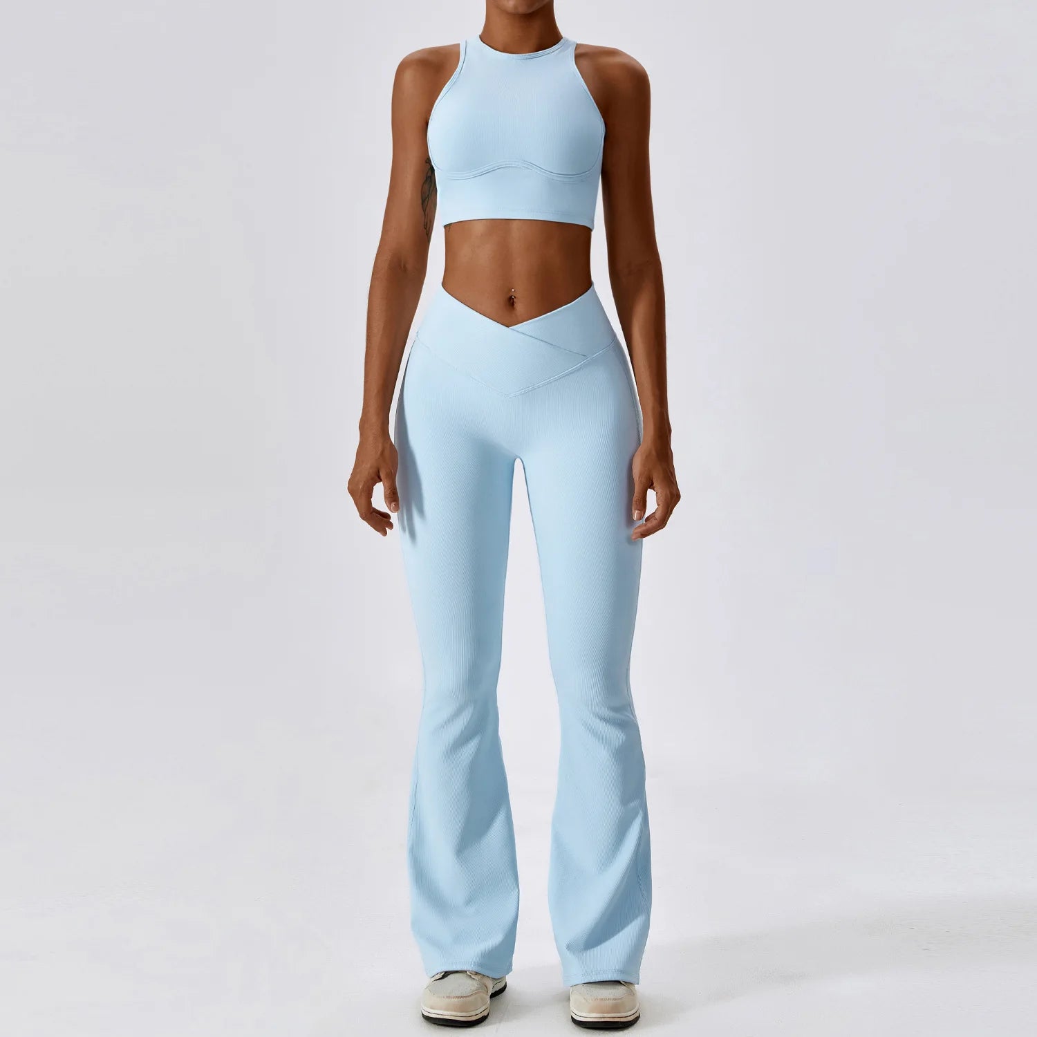 Women's Halter Bra And Flared Leggings Yoga Set
