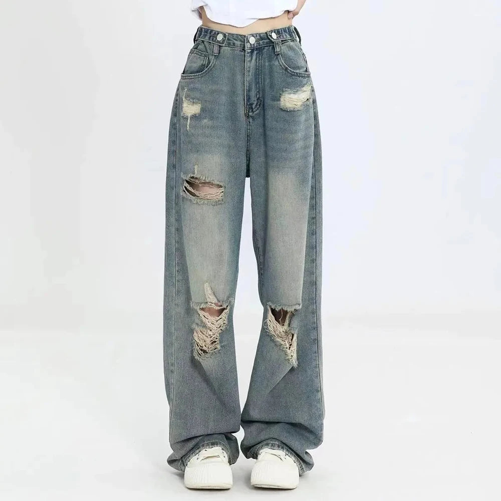 Women's Distressed Wide Leg Denim Jeans For Everyday Outfits