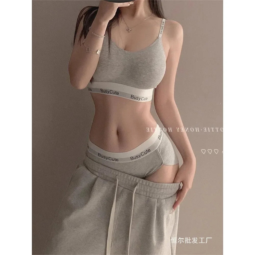Women's Cotton Bralette with Contrast Letter Band