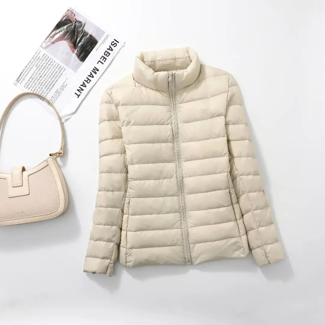 Women's Quilted Stand Collar Zip Front Jacket for Layered Outfits