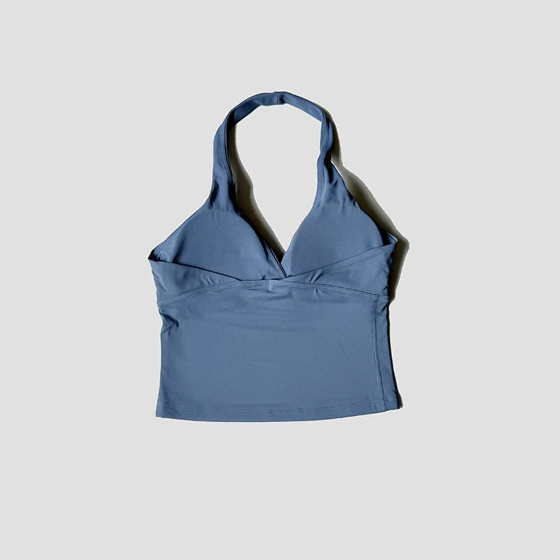 Women’s Halter Backless Sports Tank with Built-In Pads