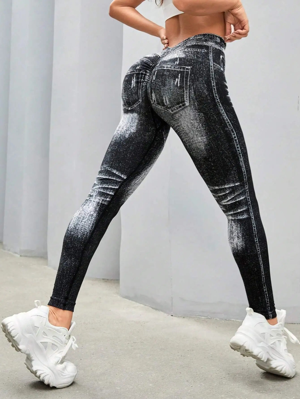 Women's Denim Look Full Length Leggings For Workout Outfits