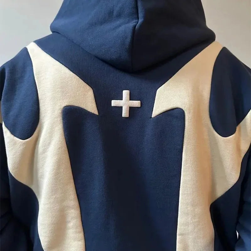 Color Block Long Sleeve Full Zip Casual Hoodie
