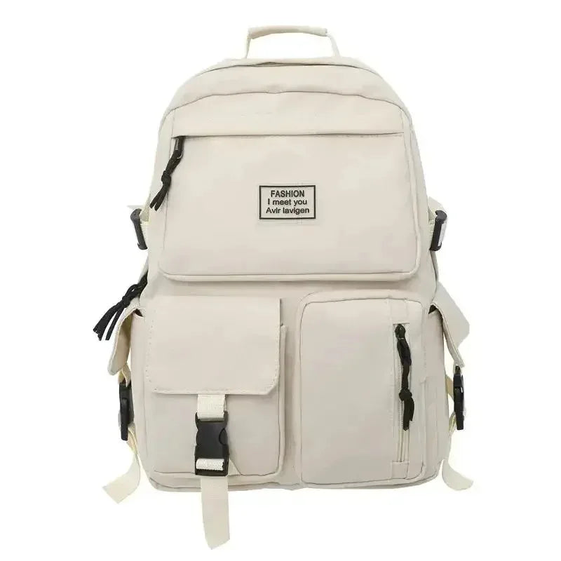 Casual Multi-Pocket Backpack with Buckle Detail for School and Commuting