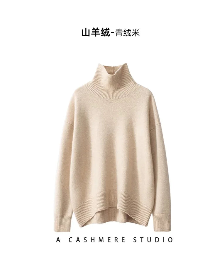 Autumn and Winter New Thick Cashmere Sweater Women High Neck Pullover Sweater Warm Loose Knitted Base Sweater Jacket Tops