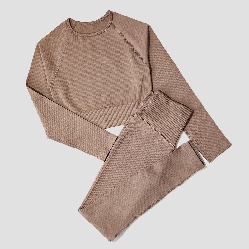 Women's Long Sleeve Crop Top And Leggings Yoga Set
