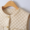 Winter Sweet Cotton Padded Vest Women O Neck Single Breasted Warm Rhombus Lace Korean Fashion Sleeveless Jackets