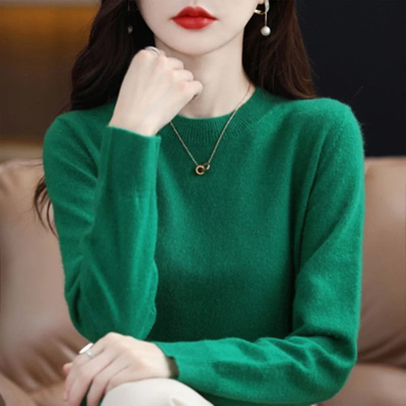 Women's Plain Crew Neck Long Sleeve Sweater Casual Knit Layer