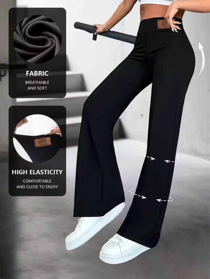 Women's Plain High Waist Flared Leg Casual Pants