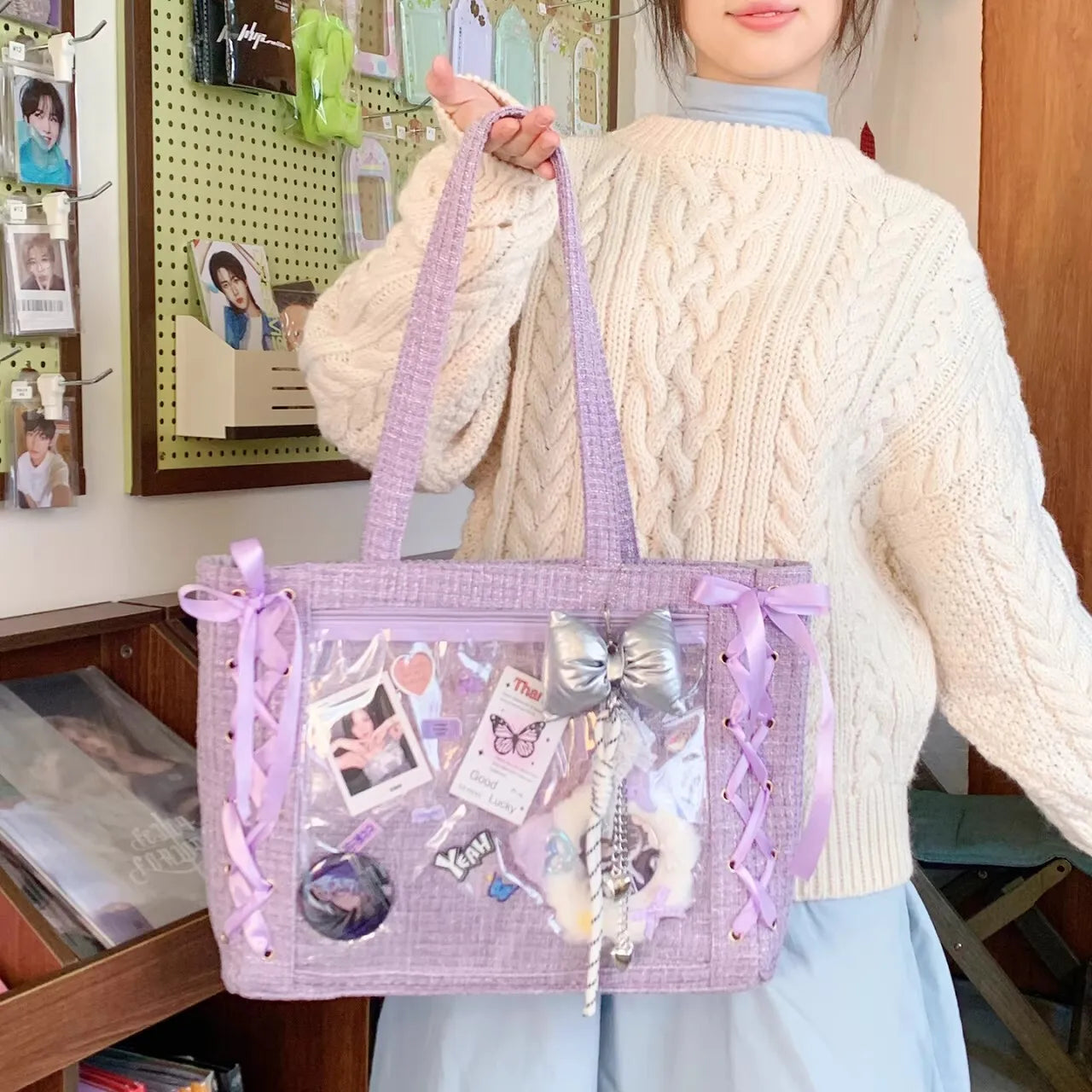 Decorative Display Tote Bag with Transparent Front Pocket
