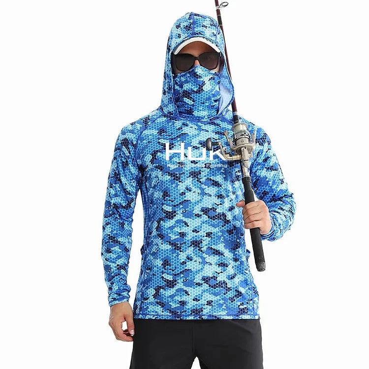 Men's Fishing-Print Long-Sleeve Hooded Top