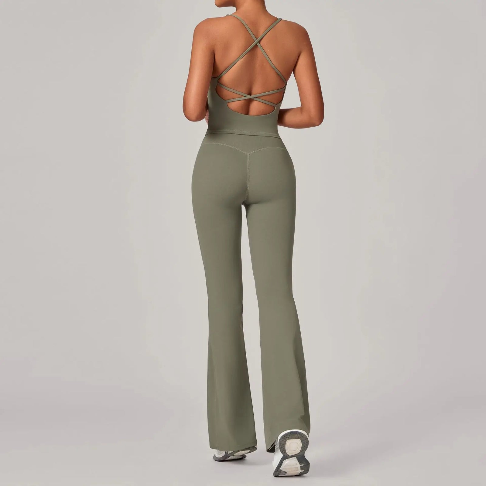 Women's Backless Tank And Flared Pants Yoga Set