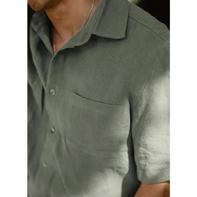 Men's Linen Collared Short-Sleeve Button-Up Shirt for Casual Summer Daily Wear Outfits