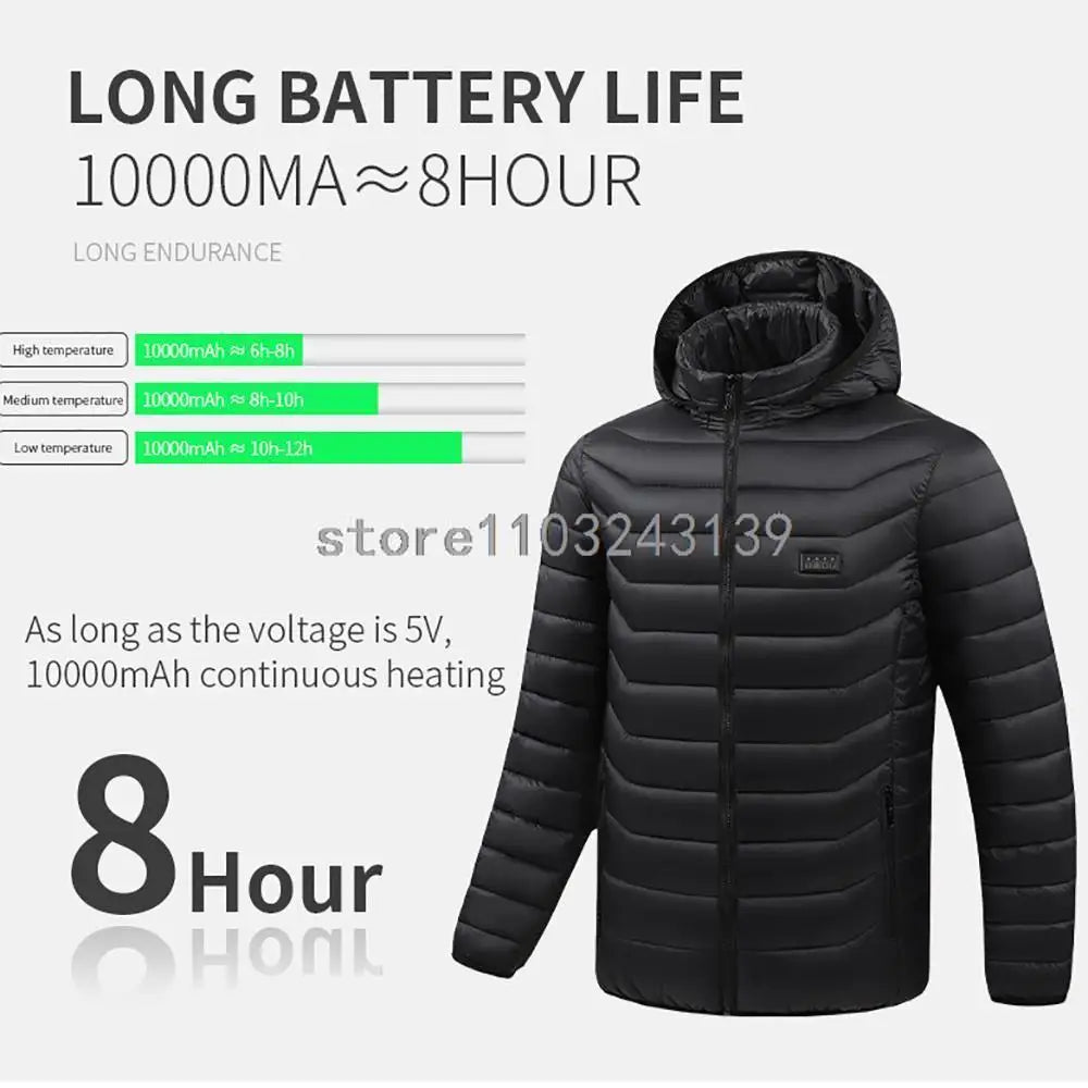 USB Heated Hooded Full Zip Long Sleeve Outdoor Jacket