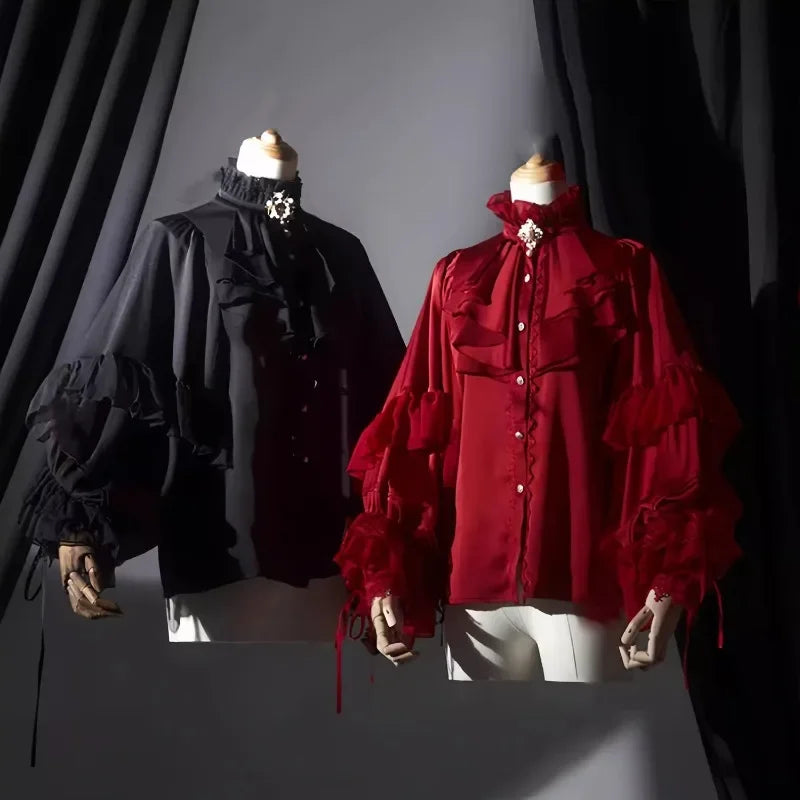 Women's Ruffled Stand Collar Long Sleeve Blouse