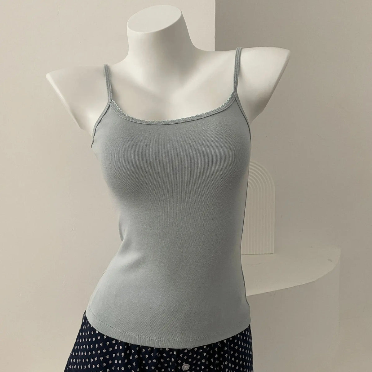 Women's Lace Trim Cotton Blend Camisole with Bow and Mixed Pattern Options