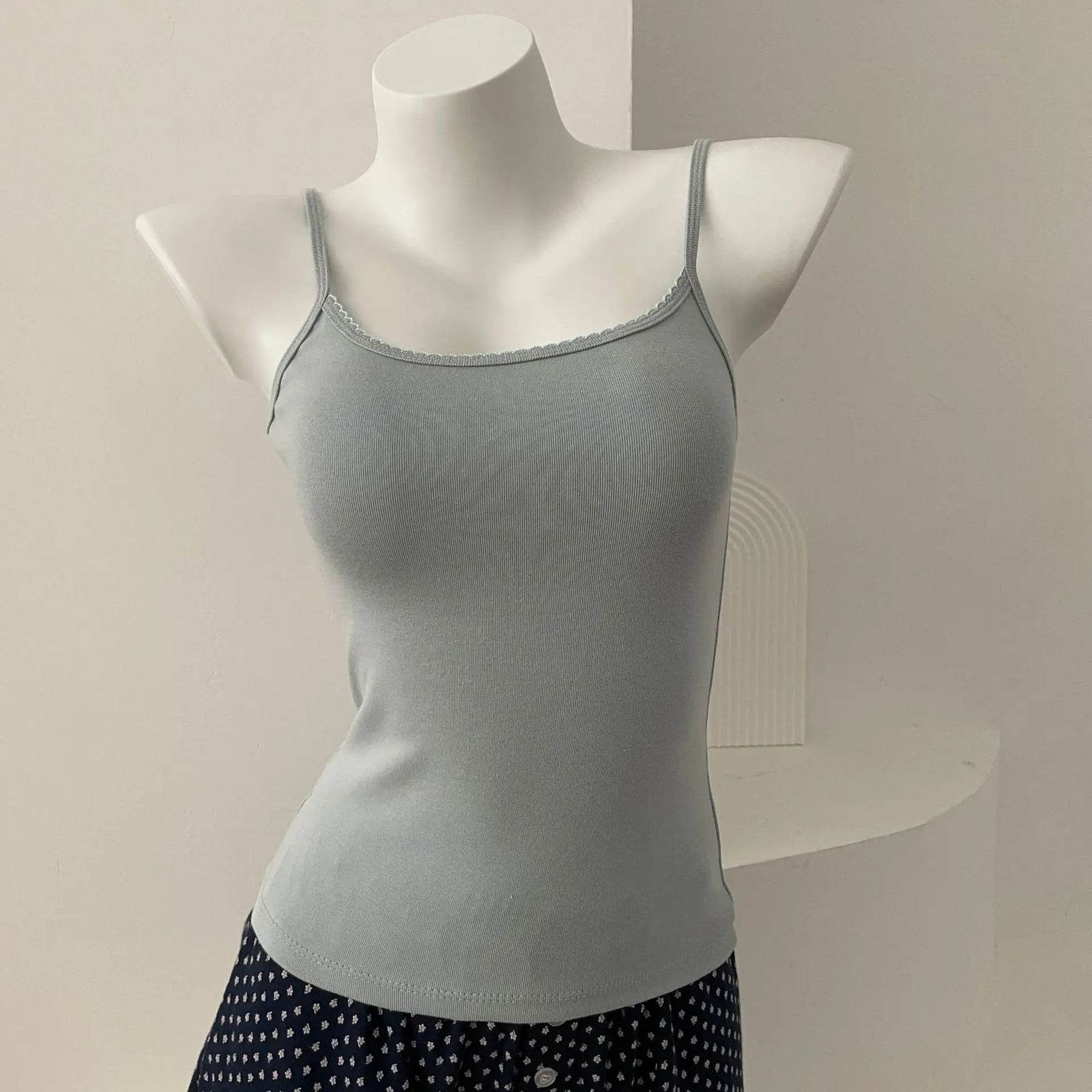 Women's Lace Trim Cotton Blend Camisole with Bow and Mixed Pattern Options