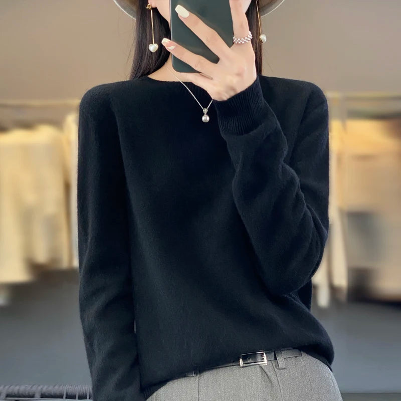 Women's Crew Neck Long Sleeve Sweater Casual Knit Layer