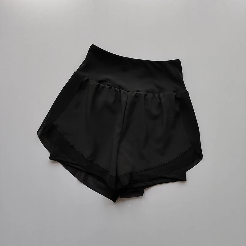 Women's High Waist Two Layer Nylon Blend Running Shorts